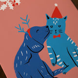 Postal de Natal Cão e Gato